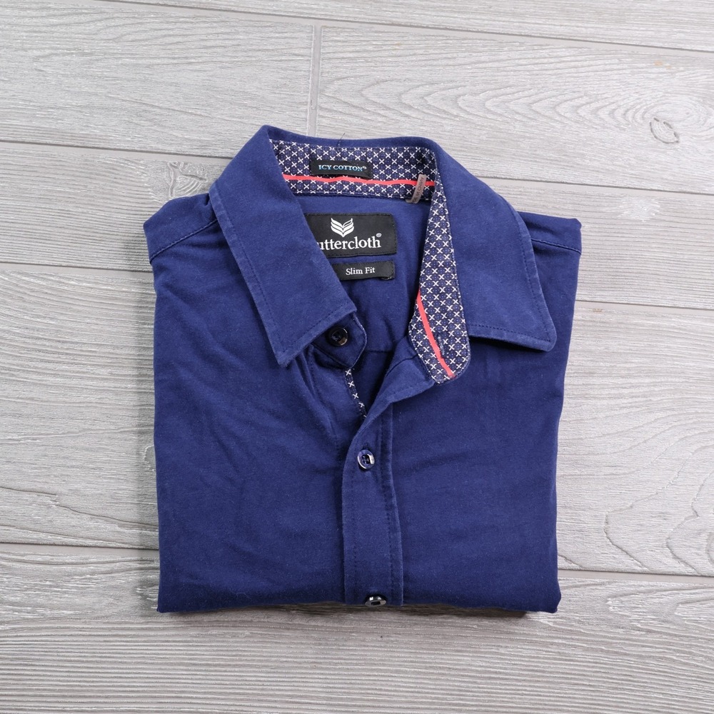 Buttercloth Icy Cotton Slim Fit SS Button Down Shirt Men's M Navy